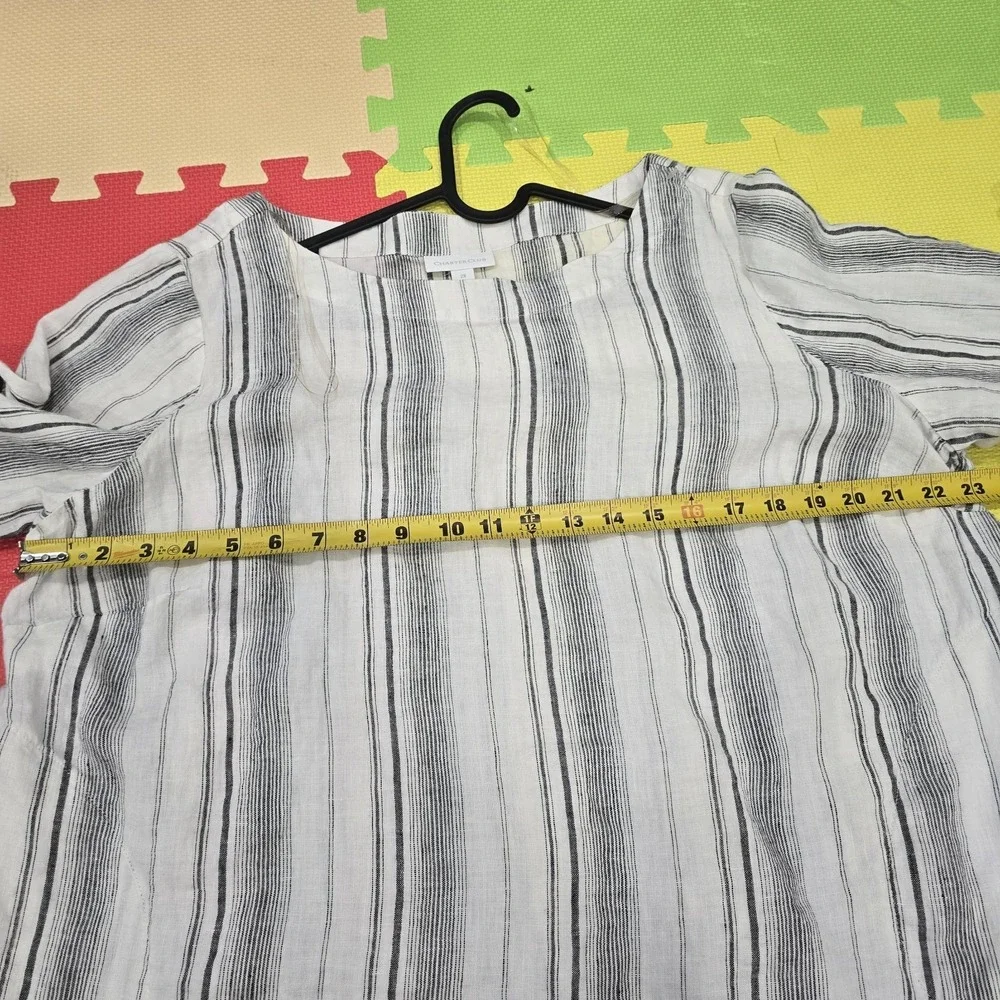 Charter Club Women's 2X Top‎ 100% Linen Striped Ruffle Bell Sleeve Boho Blouse
